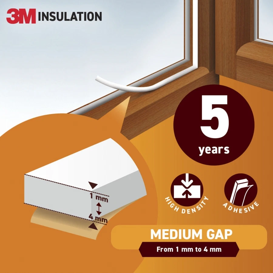 3M Classic Insulation Seal Tape (Medium Gap, White, 6 m)