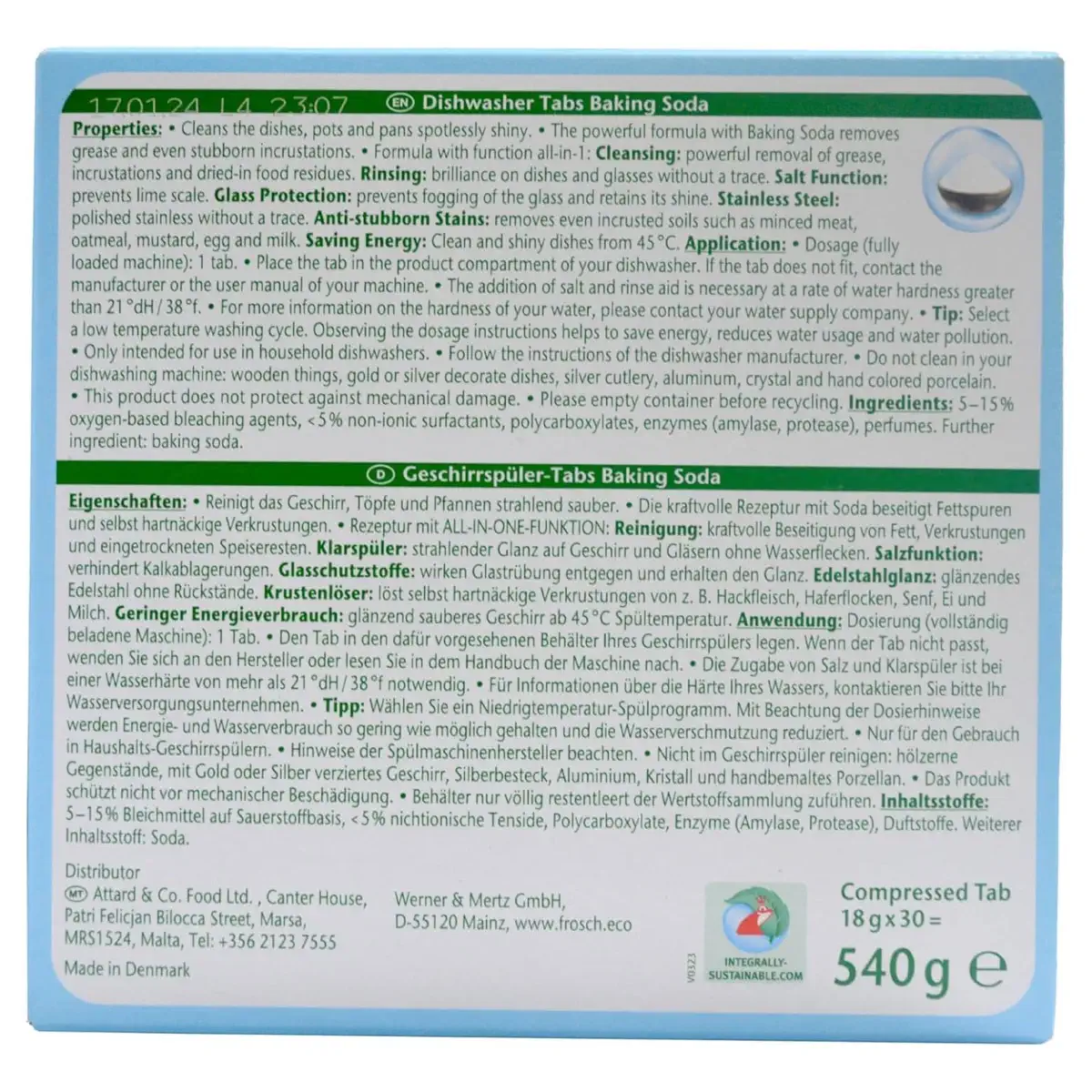 Frosch Automatic Baking Soda Dishwashing Tabs (30 Tabs)
