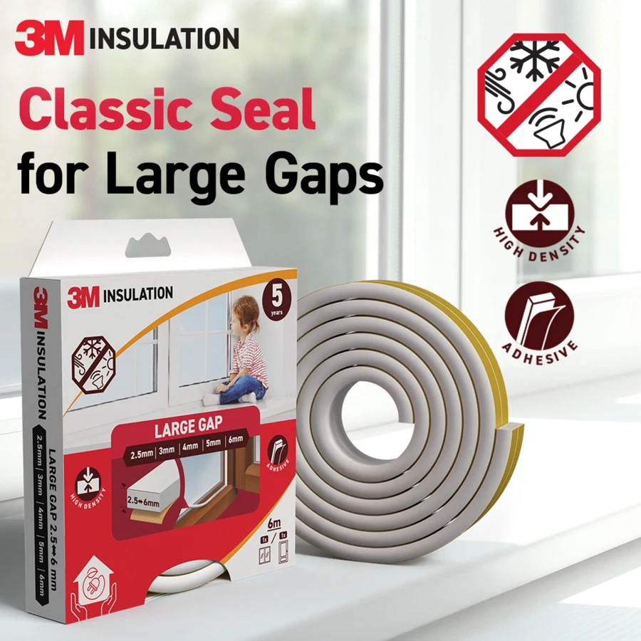 3M Classic Insulation Seal Tape (Large Gap, White, 6 m)