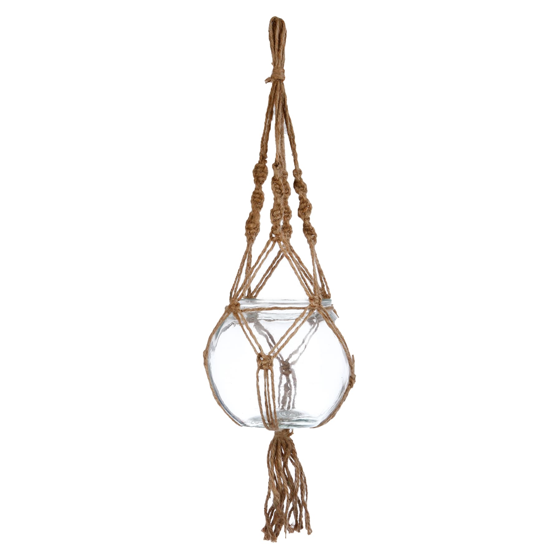 Atmosphera Jute & Glass Hanging Plant Pot (18 x 16 cm)