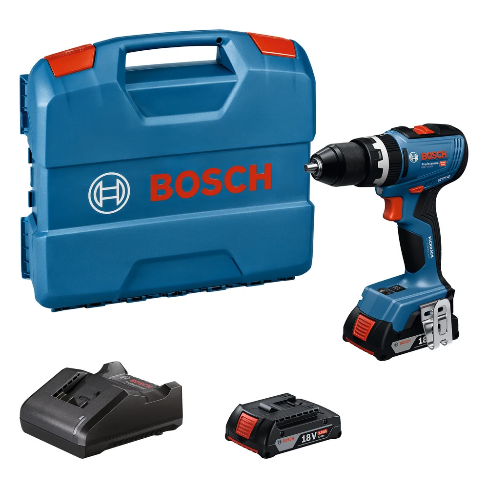 Bosch Cordless Hammer Drill W/2 x Batteries, 1 x Charger & Bit Accessory Set, GSB 18V-65