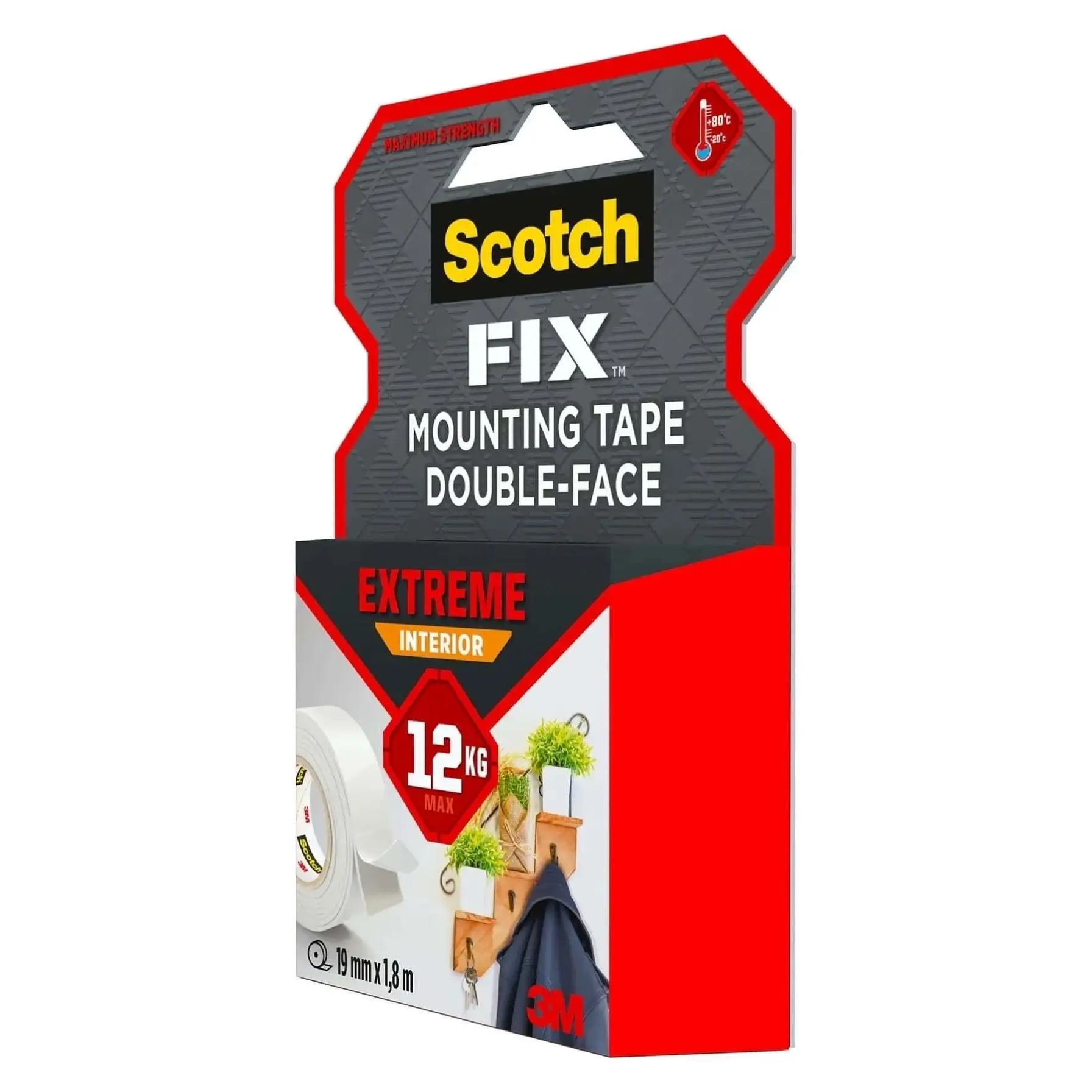 Scotch Fix Double-Face Extreme Interior Mounting Tape (19 mm x 1.8 m, Pack Of 2)