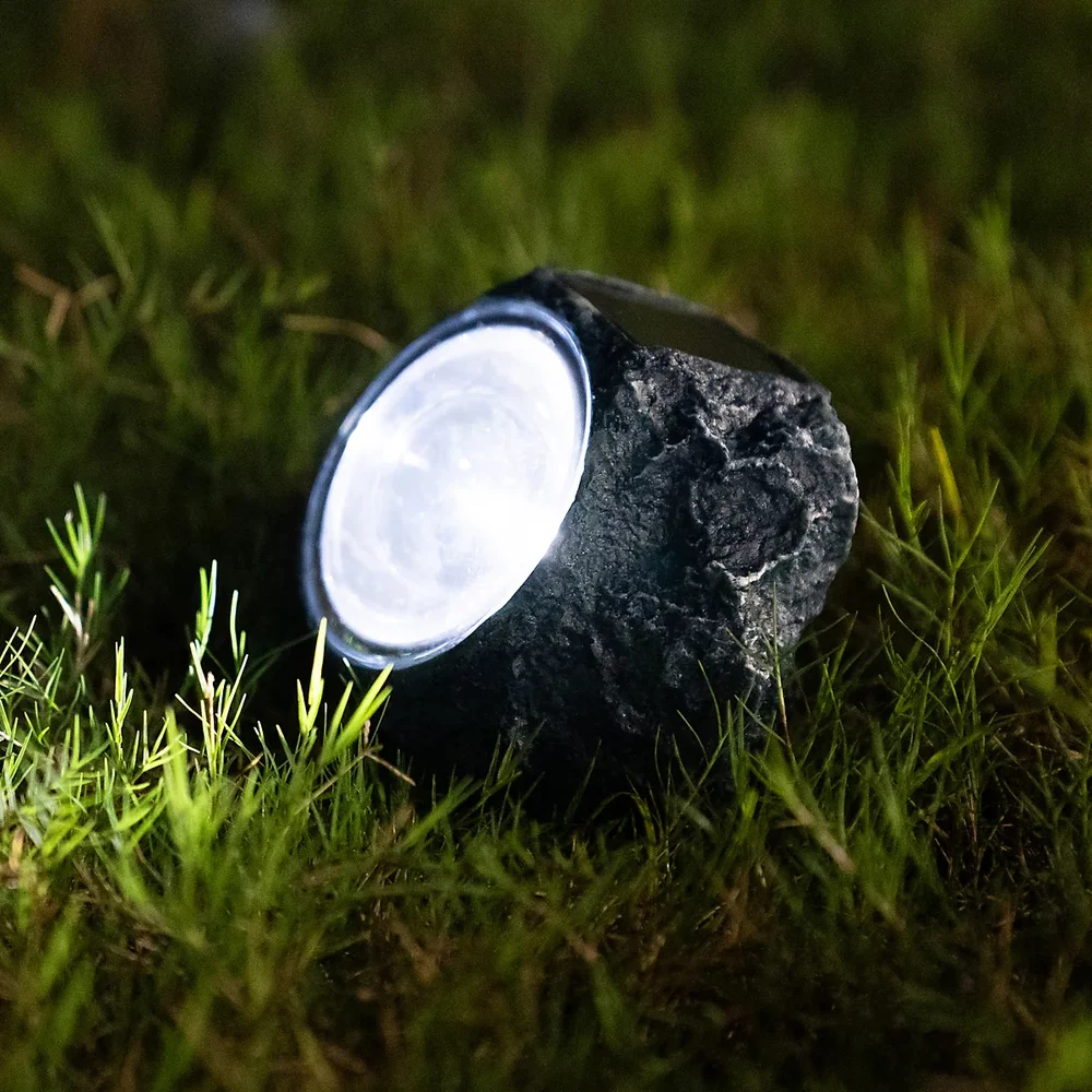 Blue Stone Effect Solar-Powered Integrated LED Outdoor Rock Ground Light