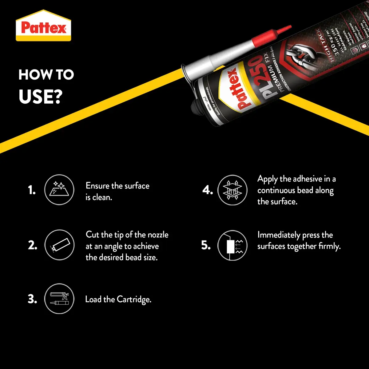 Pattex PL250 High Tack Construction Adhesive (White, 440 g)