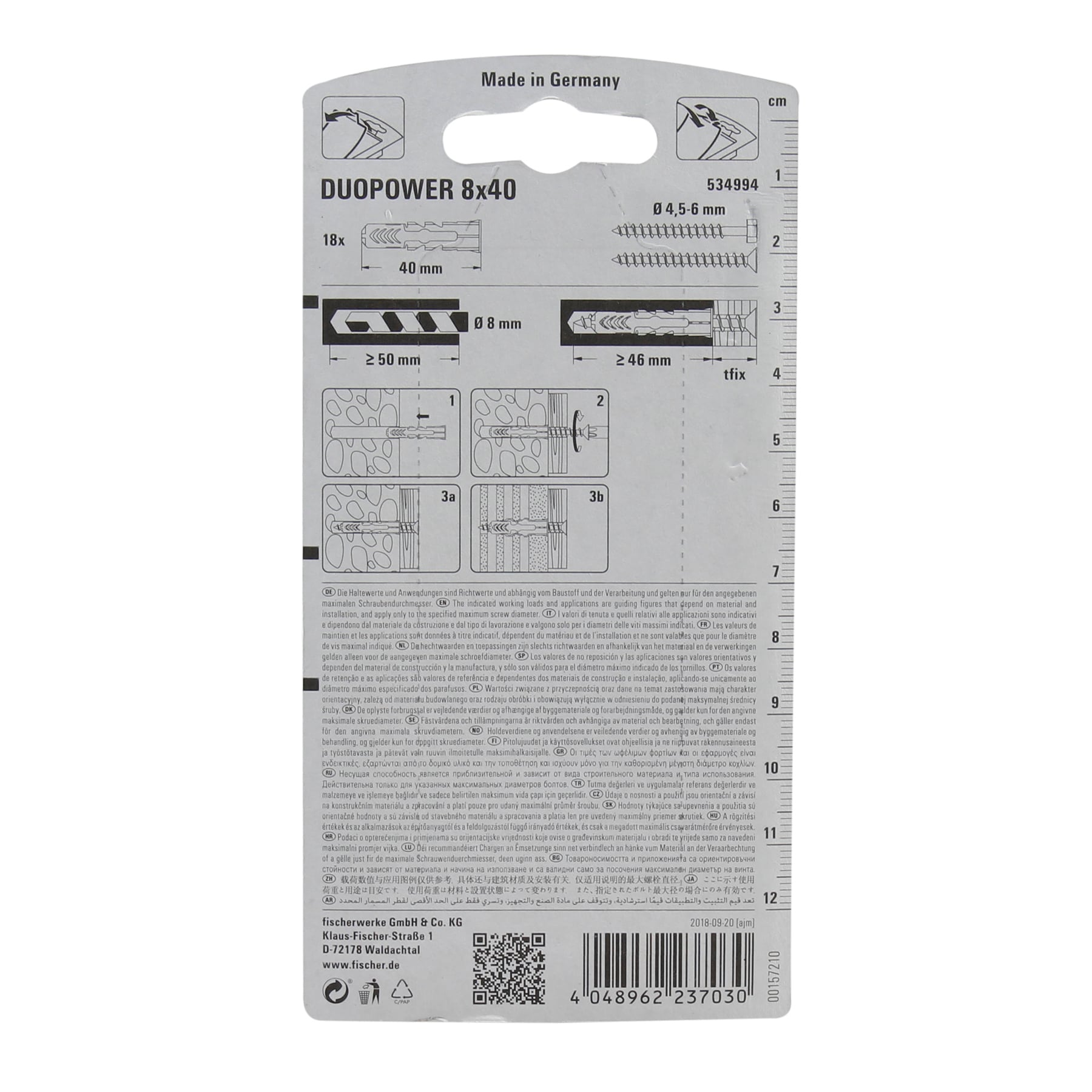Fischer DuoPower Universal Wall Anchor Pack (0.8 x 4 cm, 18 Pc.)