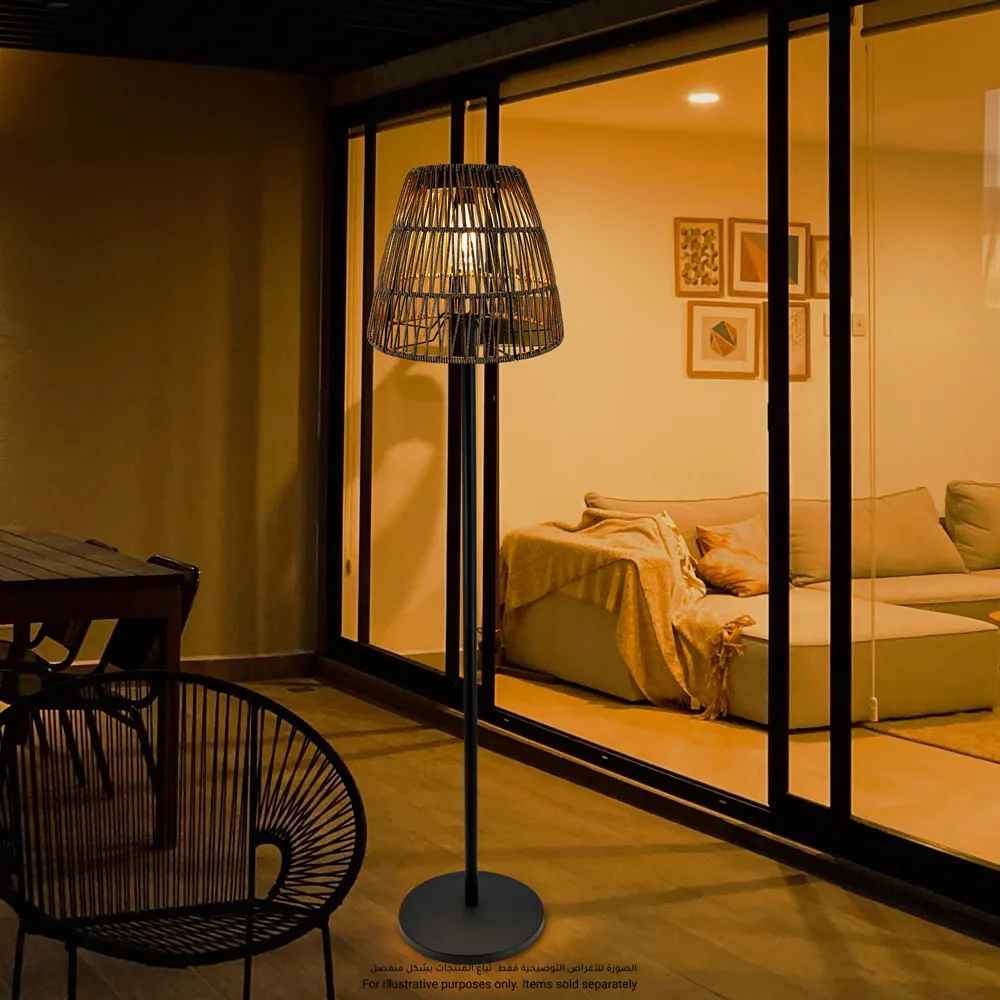 Solar-Powered Bullet Rattan Effect LED Floor Lamp