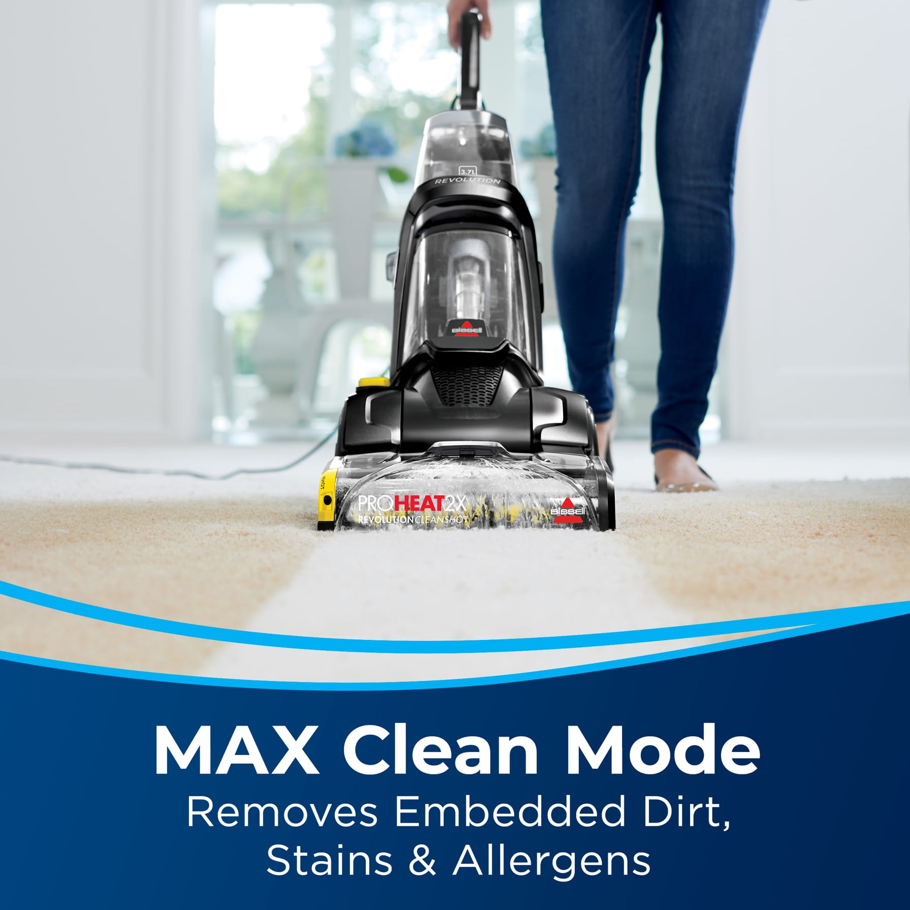 BISSELL Upright Carpet Washer ProHeat 2x Revolution Cleanshot Deep Cleaner, 2066E (3.7 L)