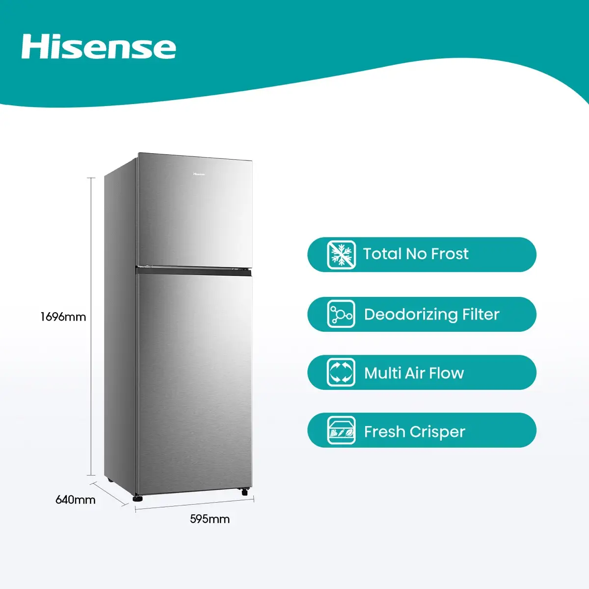 Hisense Freestanding Top Mount Refrigerator, RT3N418NAI (326 L)
