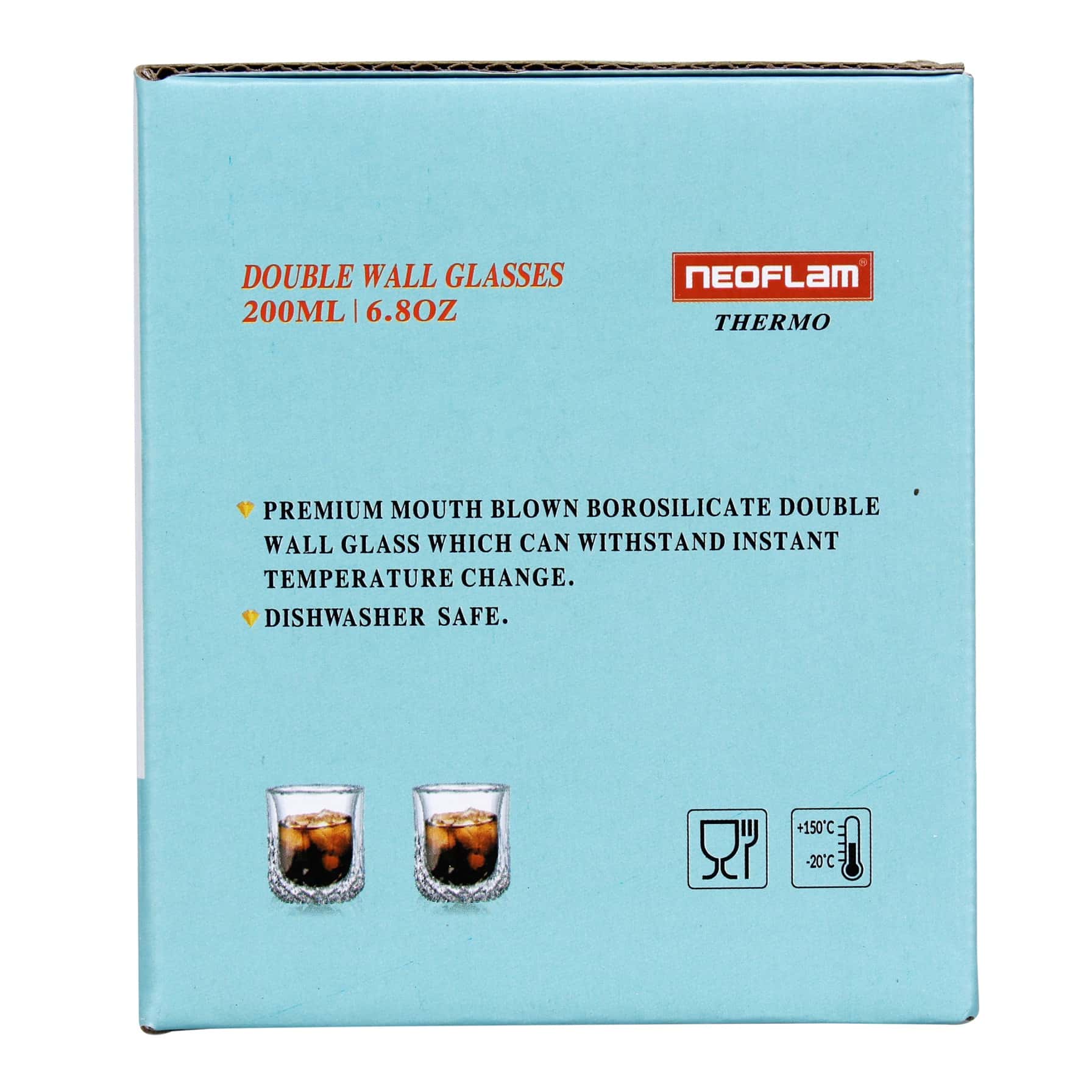 Neoflam Borosilicate Glass Double Wall Glass Set (18.5 x 9.2 x 10.5 cm, 200 ml, 2 Pc.)
