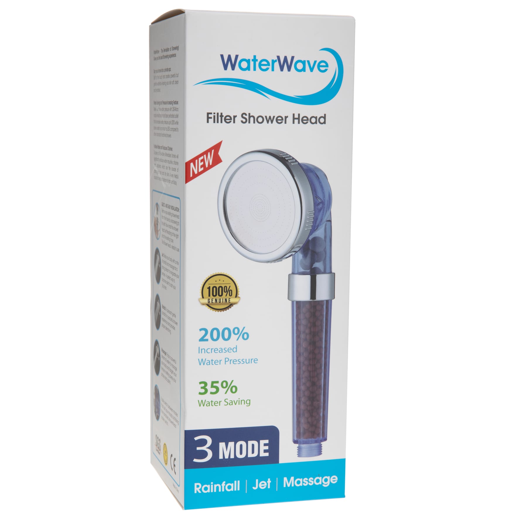 WaterWave Stainless Steel 3-Function Shower Head