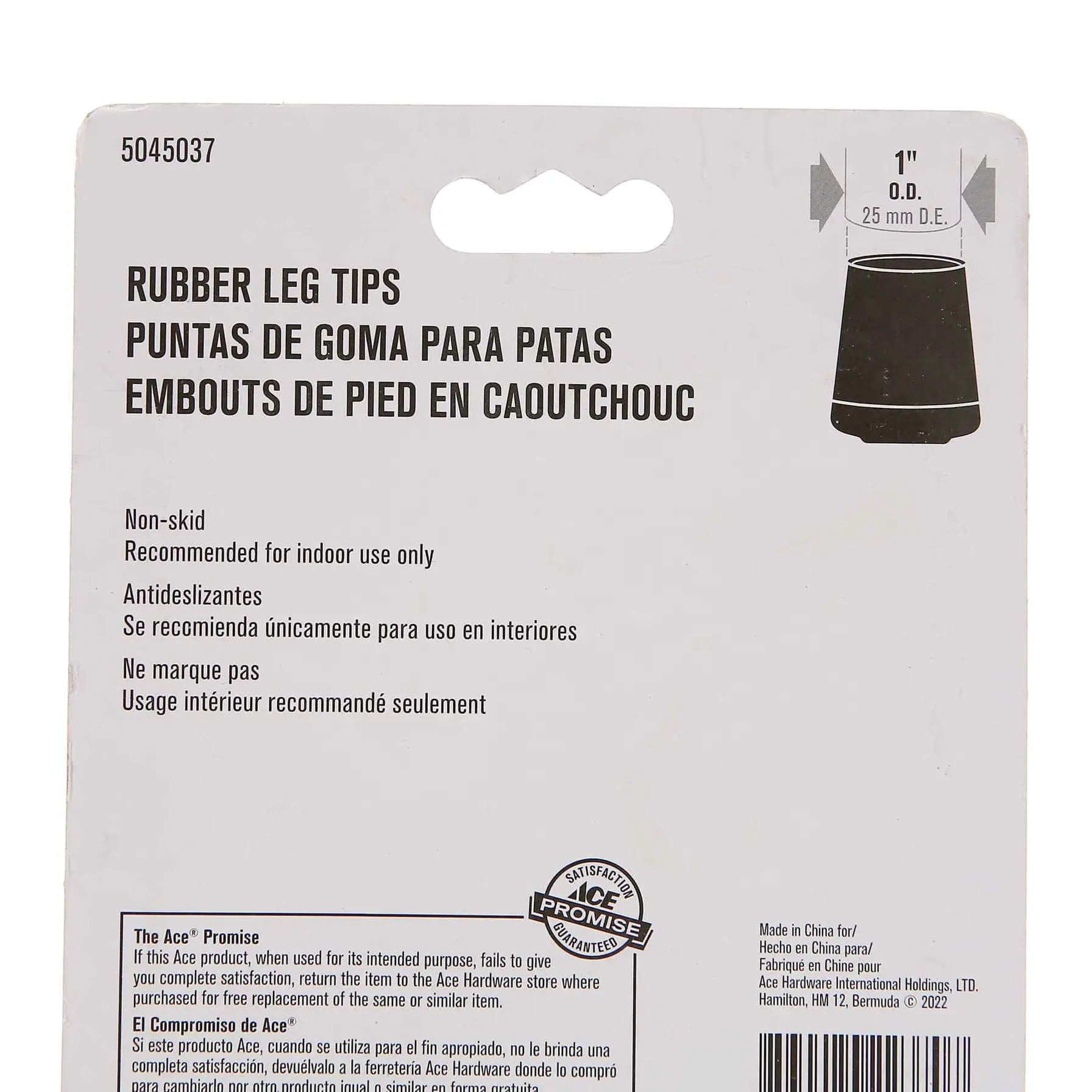 Ace Non-Slip Rubber Leg Tip (Black, 2.54 cm)