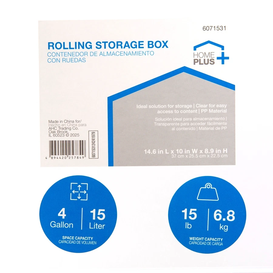 Homeplus Plastic Storage W/Wheels & Handle (15 L) 