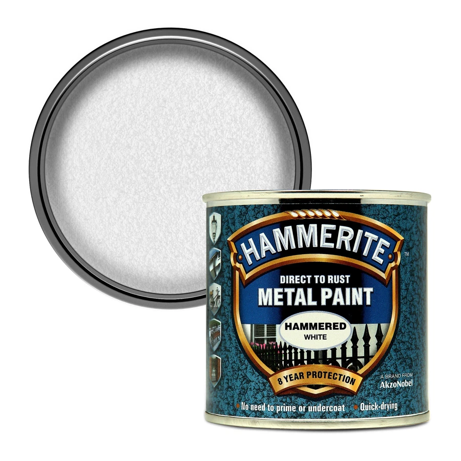 Hammerite Hammered Metal Paint (White, 250 ml)