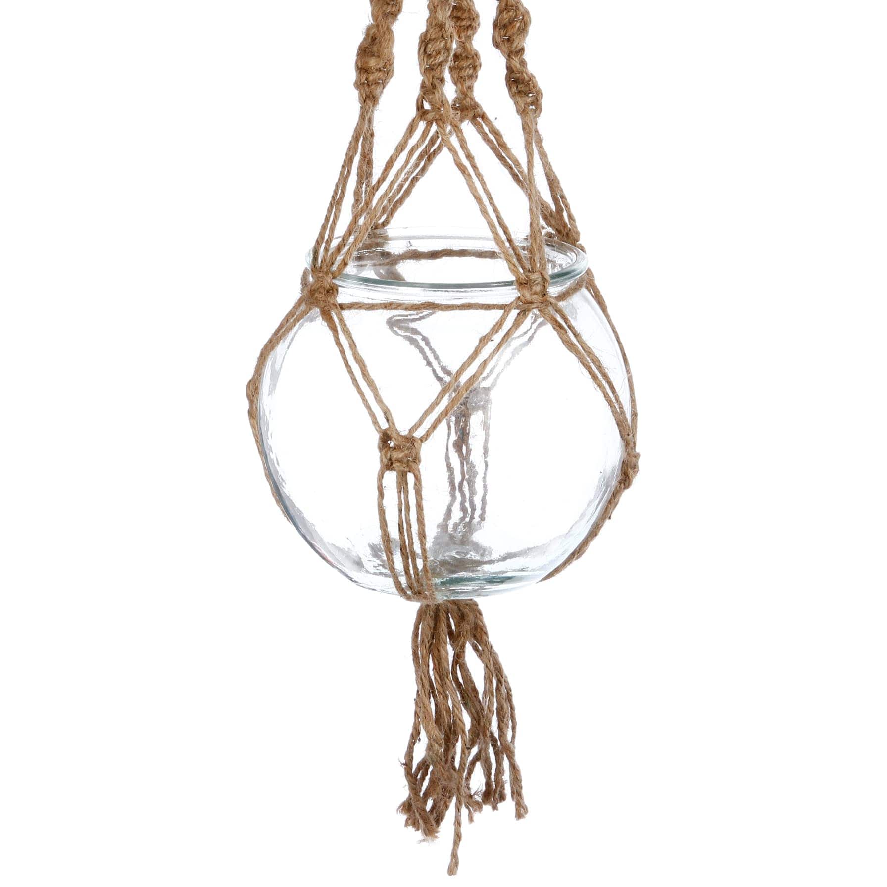 Atmosphera Jute & Glass Hanging Plant Pot (18 x 16 cm)