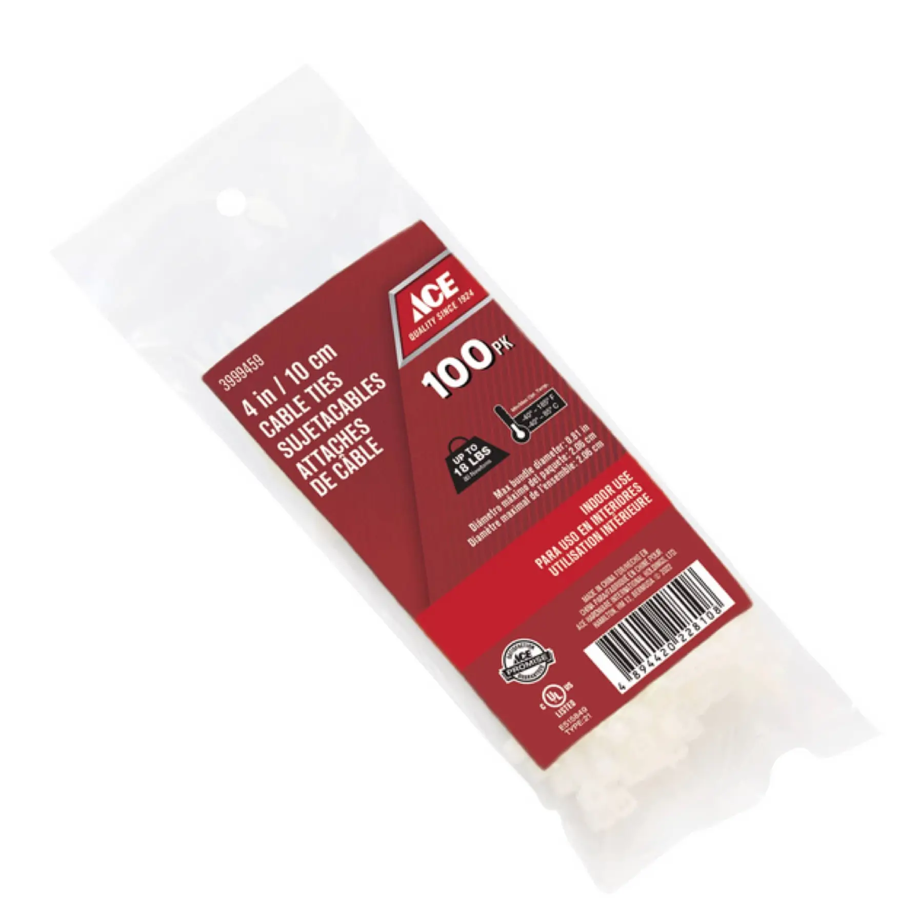 ACE Polypropylene Cable Tie Pack (10.16 cm, 100 Pc., White)