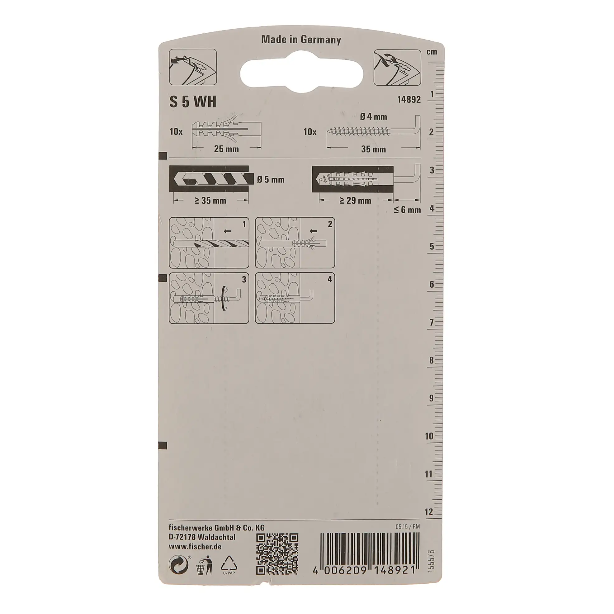 Fischer Expansion Plug W/ Eye Hook, S5 OH Pack (10 Pc.)