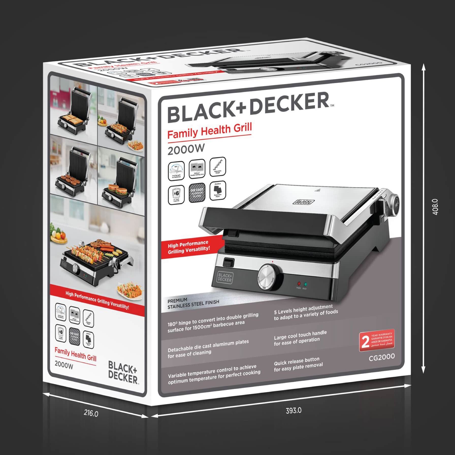 Black+Decker Sandwich Maker & Grill, CG2000-B5 (2000 W)