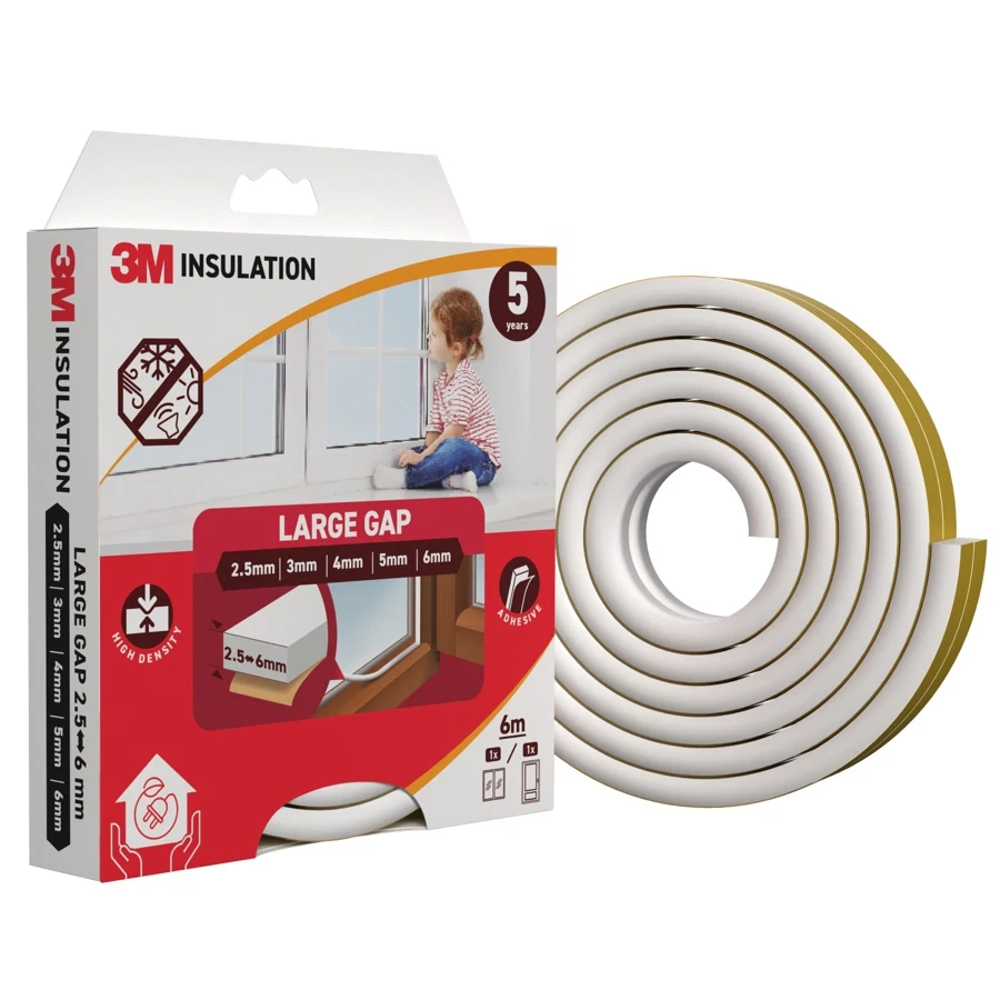 3M Classic Insulation Seal Tape (Large Gap, White, 6 m)