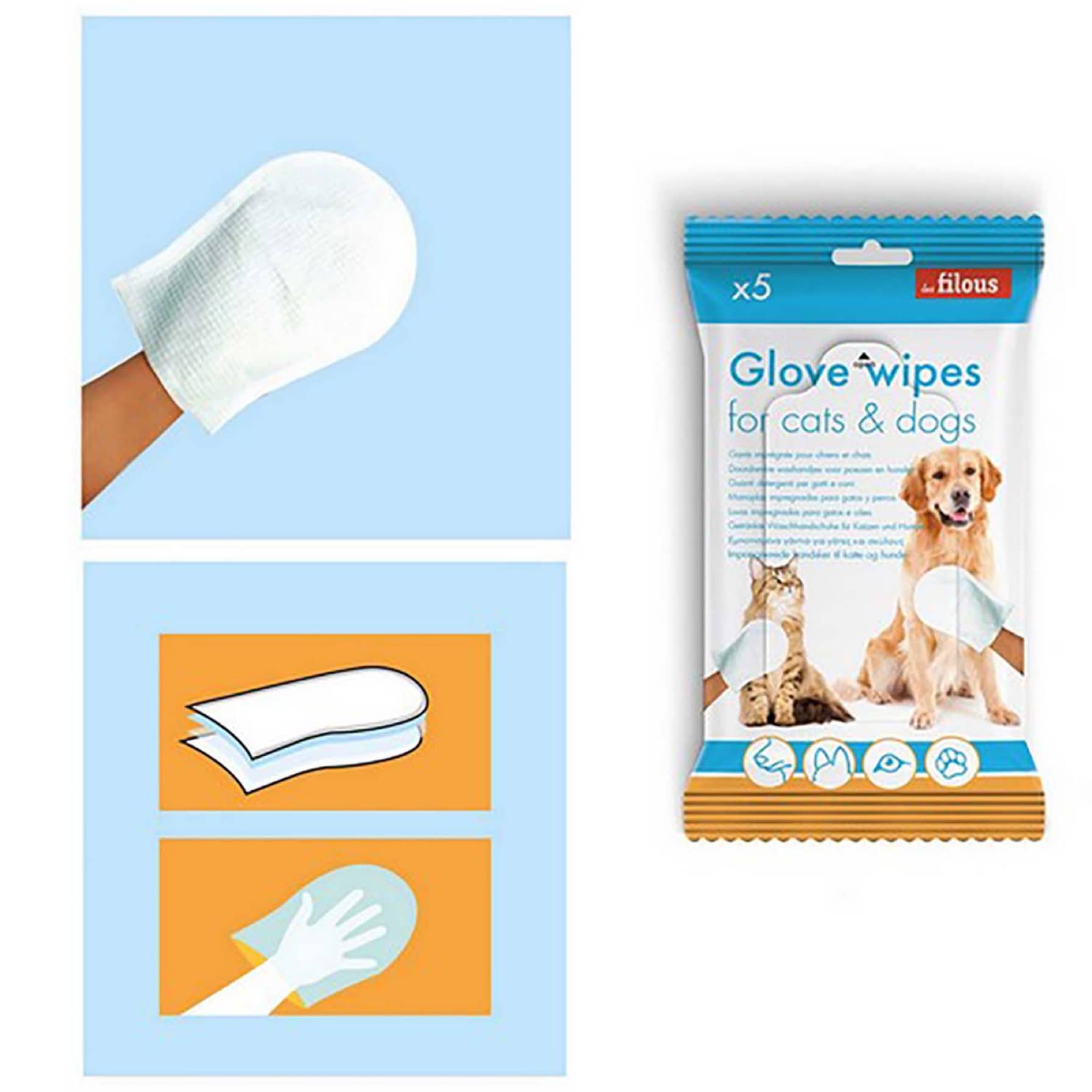 Les Filous Glove Wet Wipes for Pets Pack (5 Pc.)