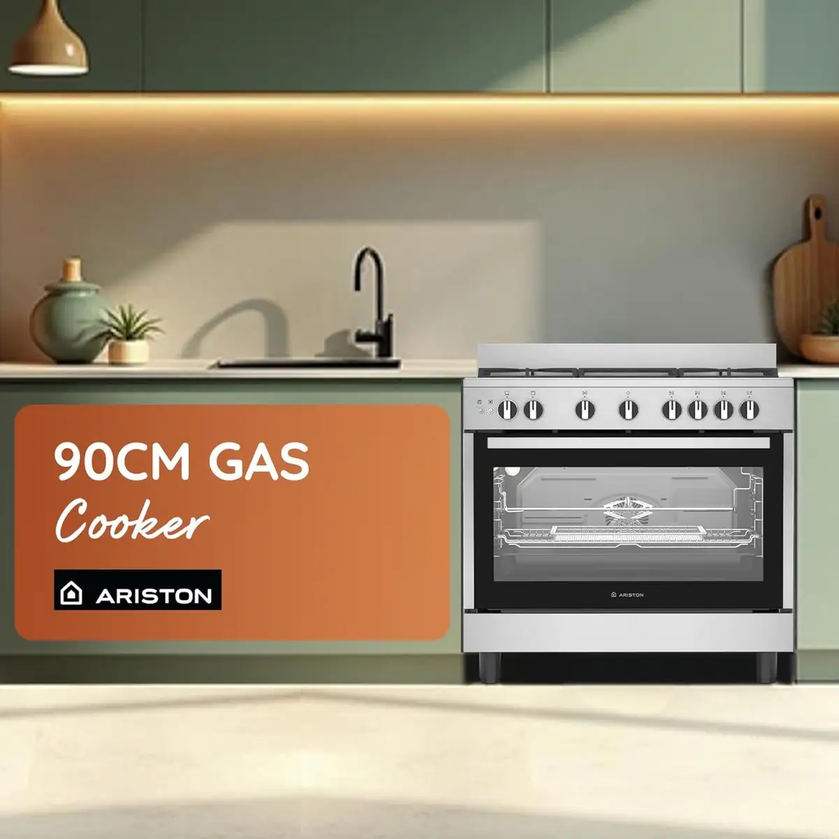Ariston 5-Burner Freestanding Gas Cooker W/Oven, ARR9GGF23129 XME (90 x 60 x 90 cm)