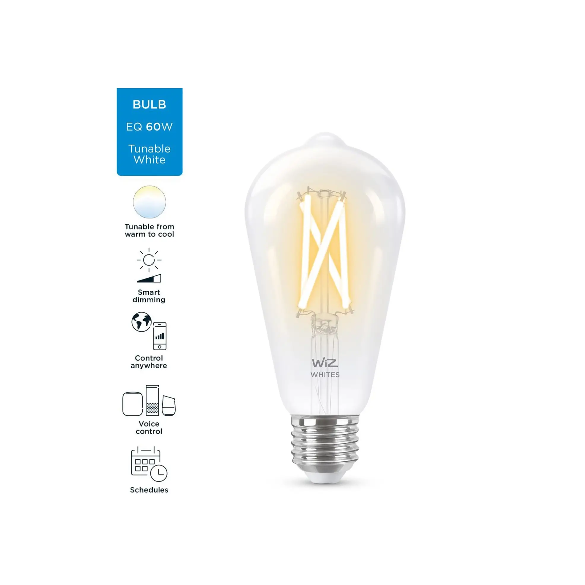 WiZ Tunable ST64 E27 Smart Filament Light Bulb (60 W, Warm to Cool White)