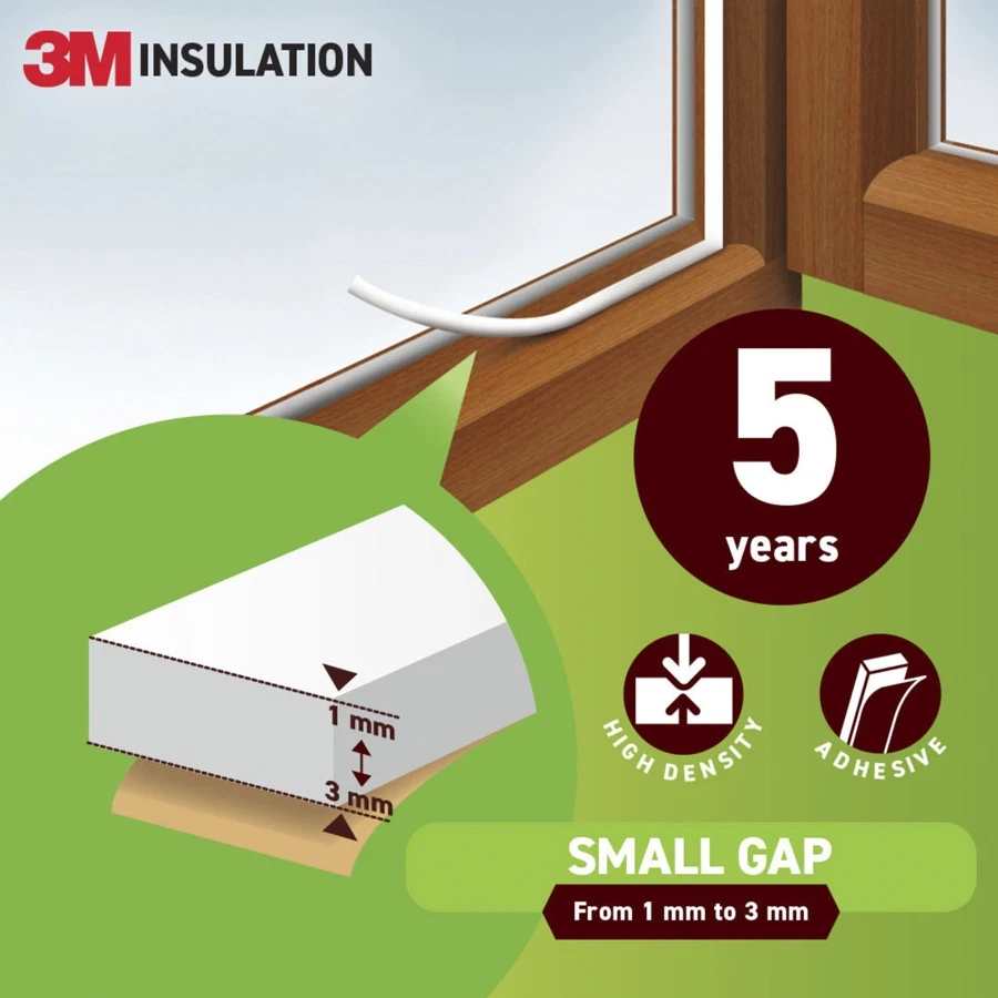 3M Classic Insulation Seal Tape (Small Gap, White, 6 m)