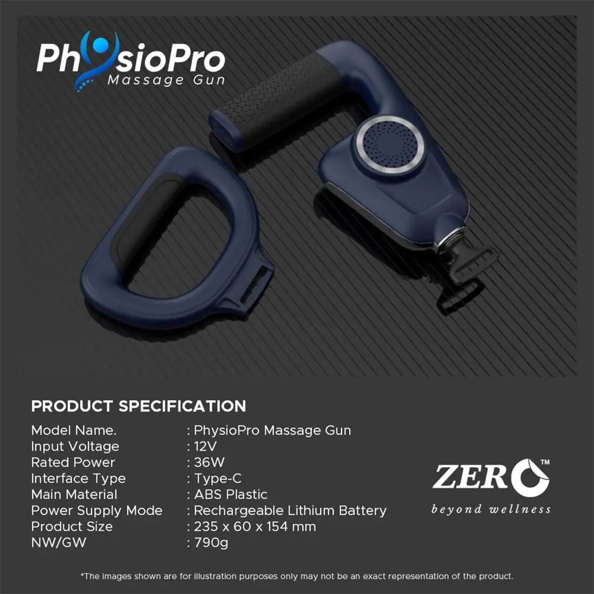 Zero Physio Pro Massage Gun (23.5 x 6 x 15.4 cm)