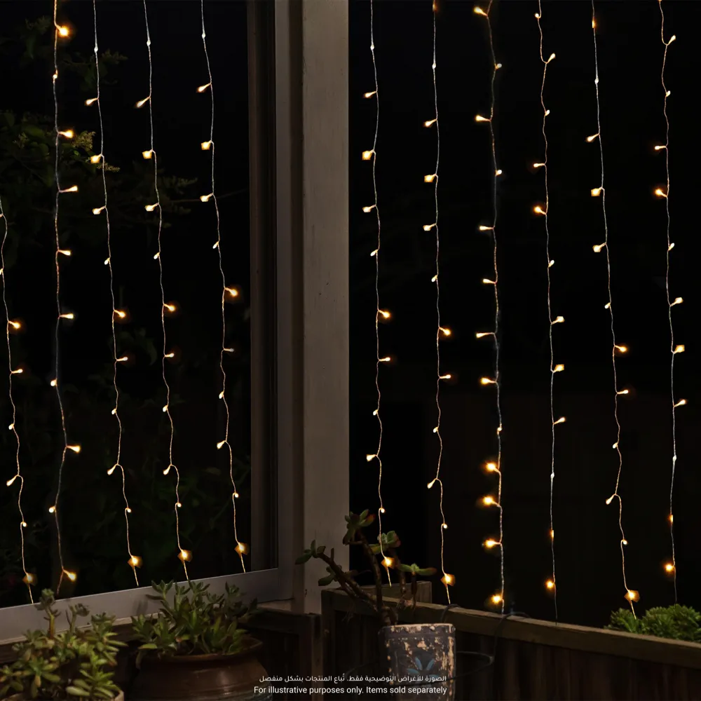 Solar-Powered 300 Integrated LED Curtain String Light (Warm White, 1.2 V)