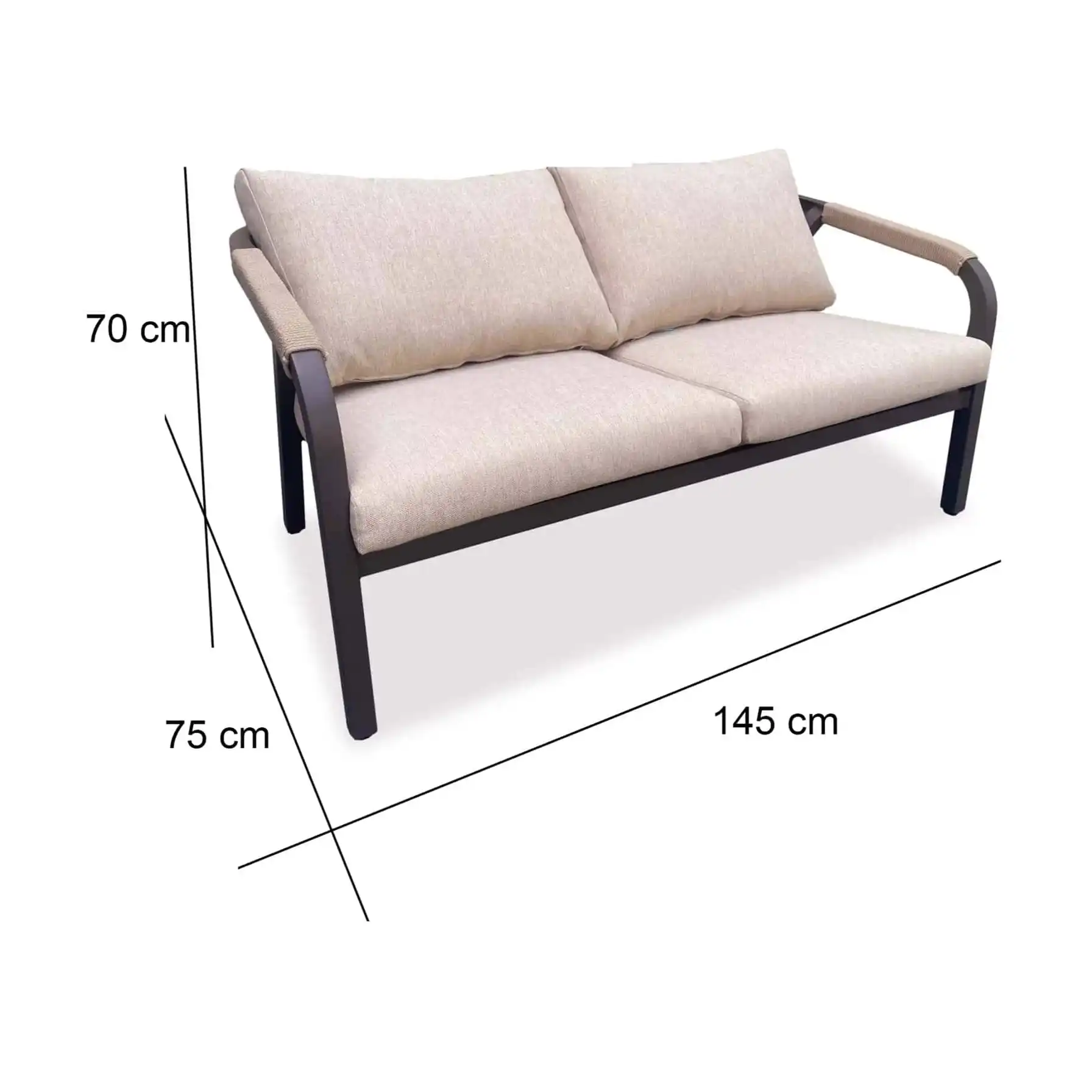 Angelo 2-Seater Aluminum & Rope Outdoor Sofa (145 x 75 x 70 cm)