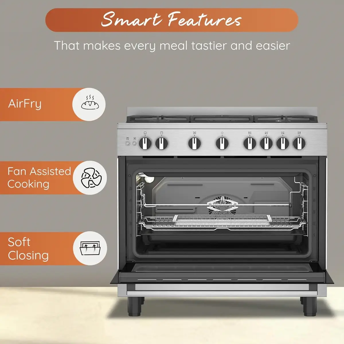 Ariston 5-Burner Freestanding Gas Cooker W/Oven, ARR9GGF23129 XME (90 x 60 x 90 cm)