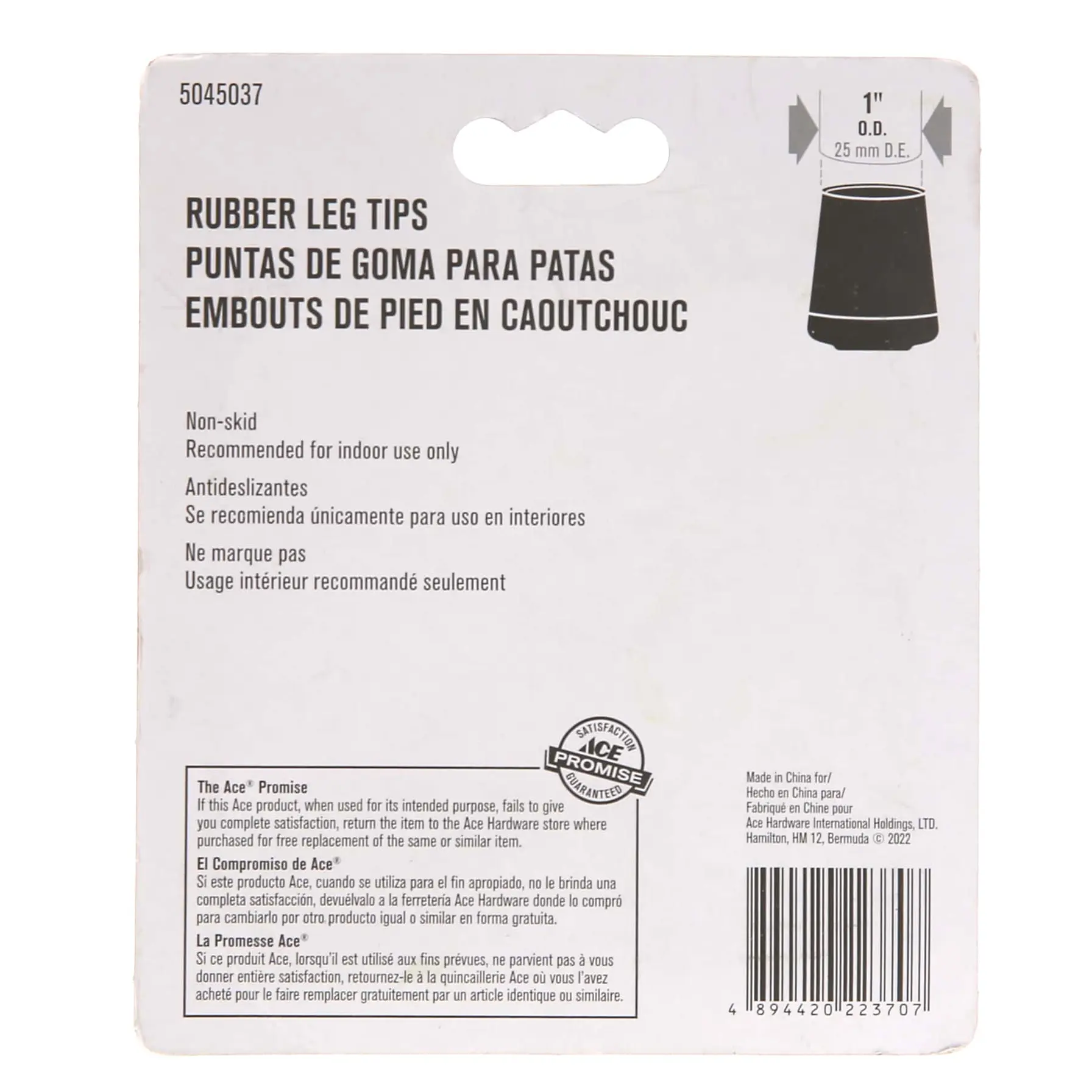 Ace Non-Slip Rubber Leg Tip (Black, 2.54 cm)