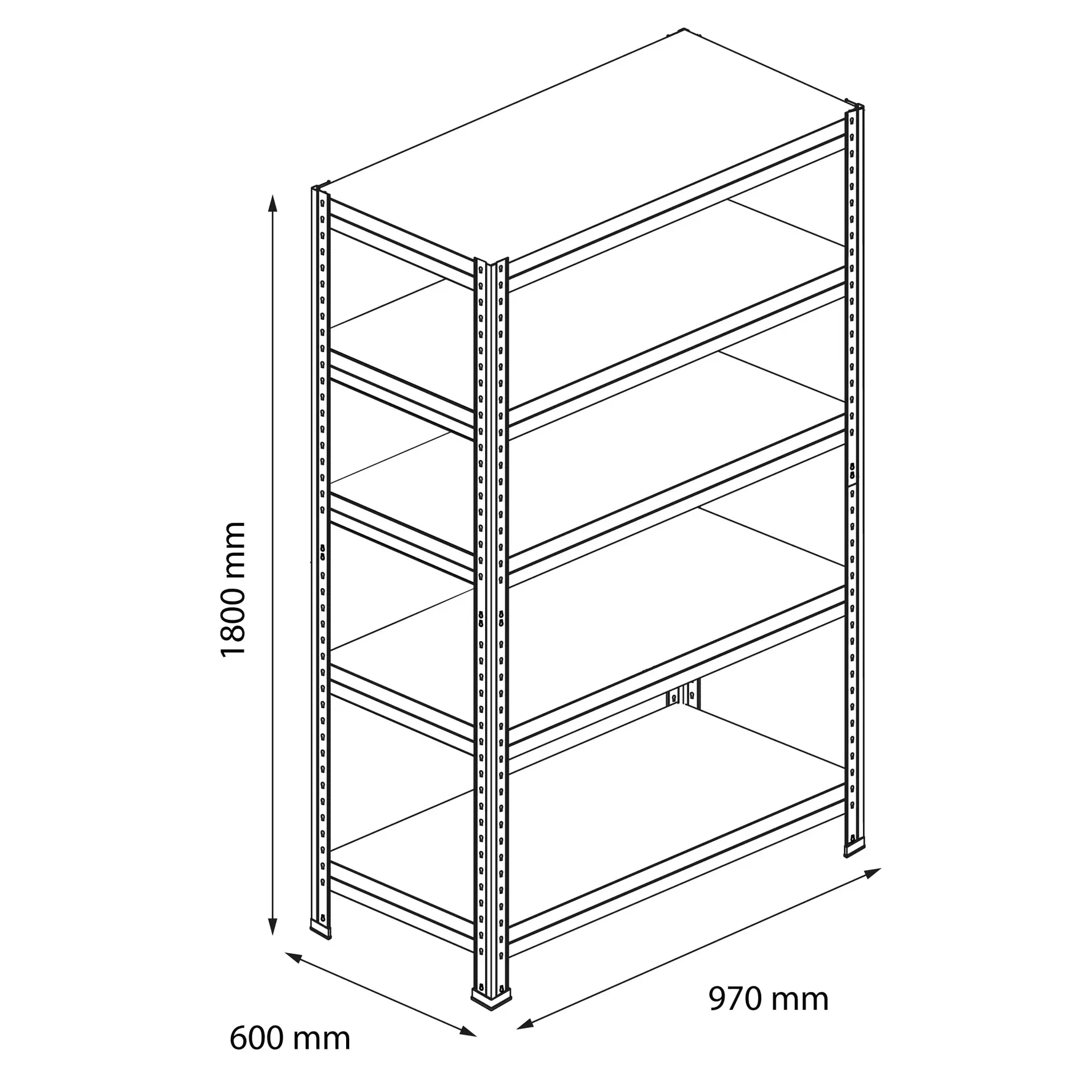 GoodHome Rand 5-Tier Metal Shelf (60 x 97 x 180 cm)
