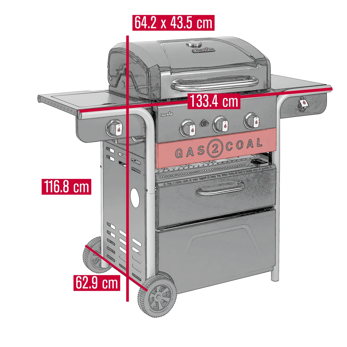 Char-Broil Gas2Coal 3-Burner Grill W/Side Burner