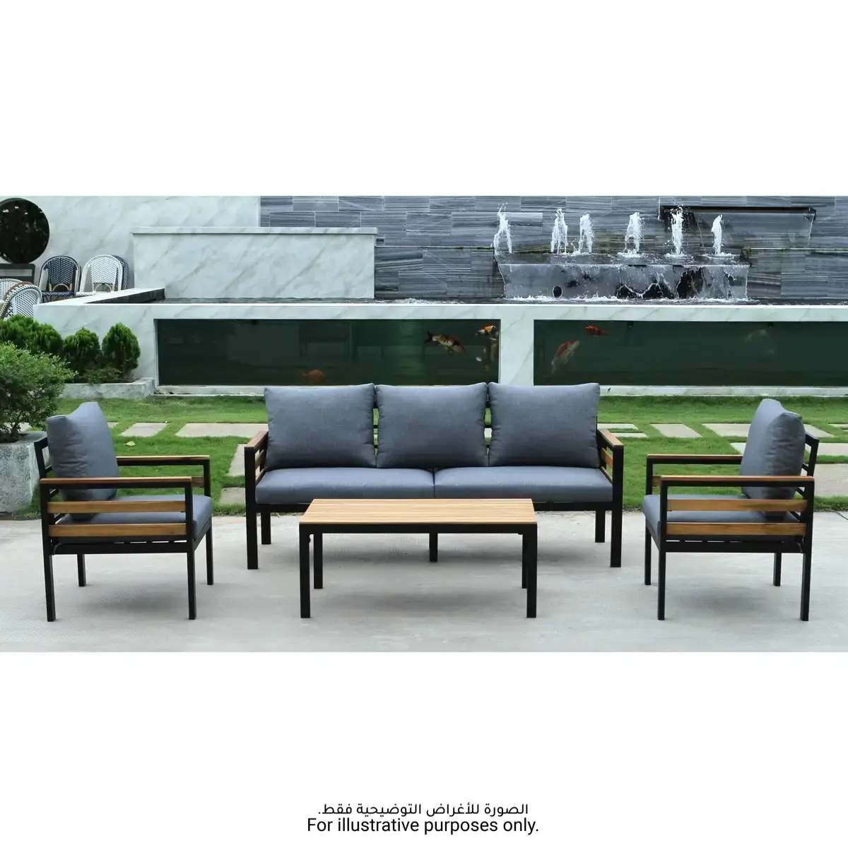 Adora 5-Seater Steel Outdoor Sofa Set W/Wood Top (65 x 55 x 81 cm, 4 Pc.)