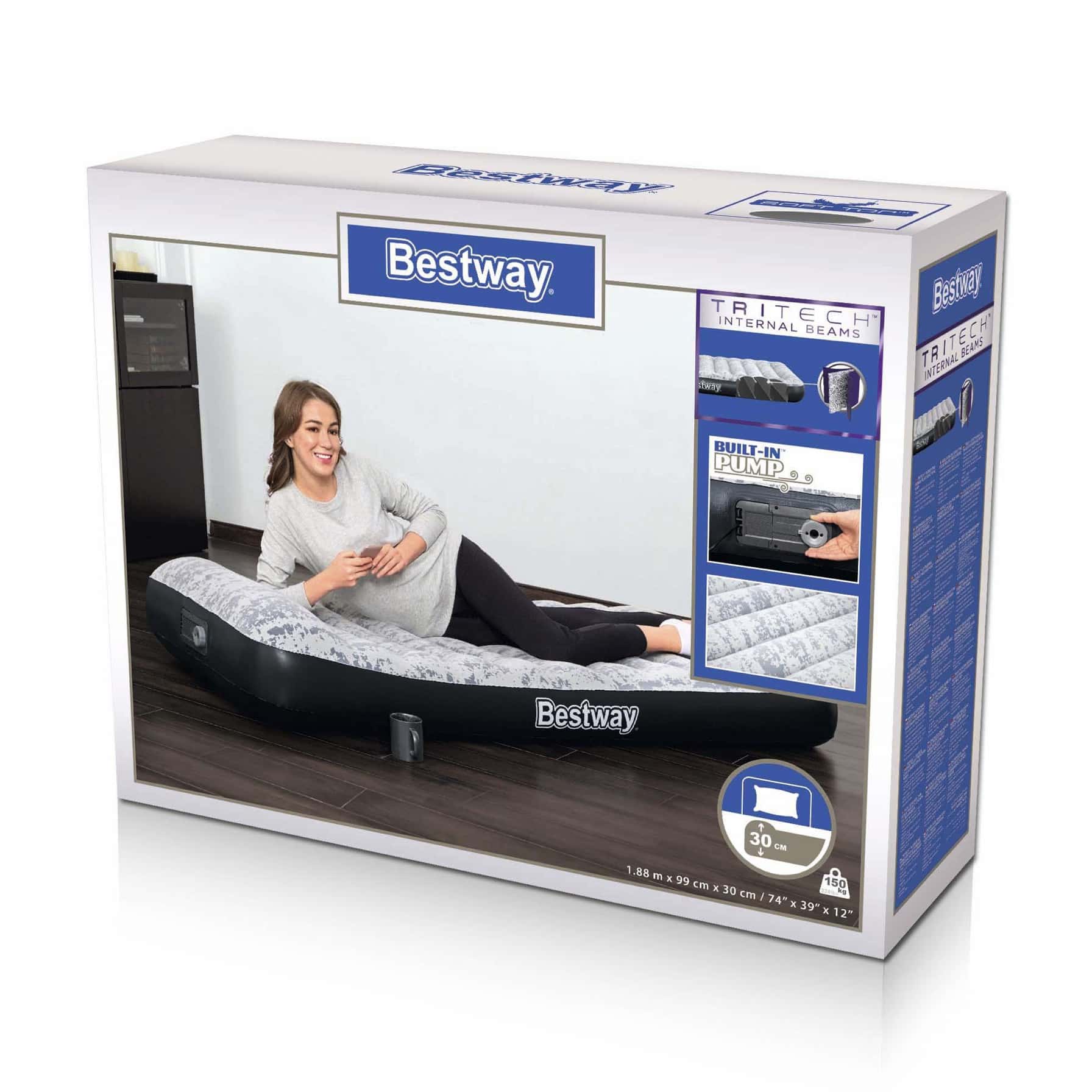Bestway 1-Person Inflatable Twin Air Bed W/Built-In AC Pump (188 x 99 x 30 cm)