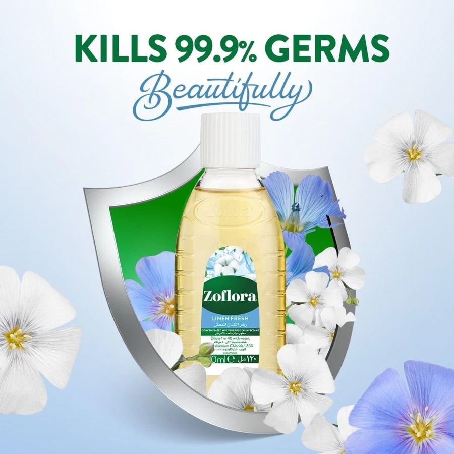 Zoflora Concentrated Multipurpose Disinfectant (Linen Fresh Scent, 120 ml)