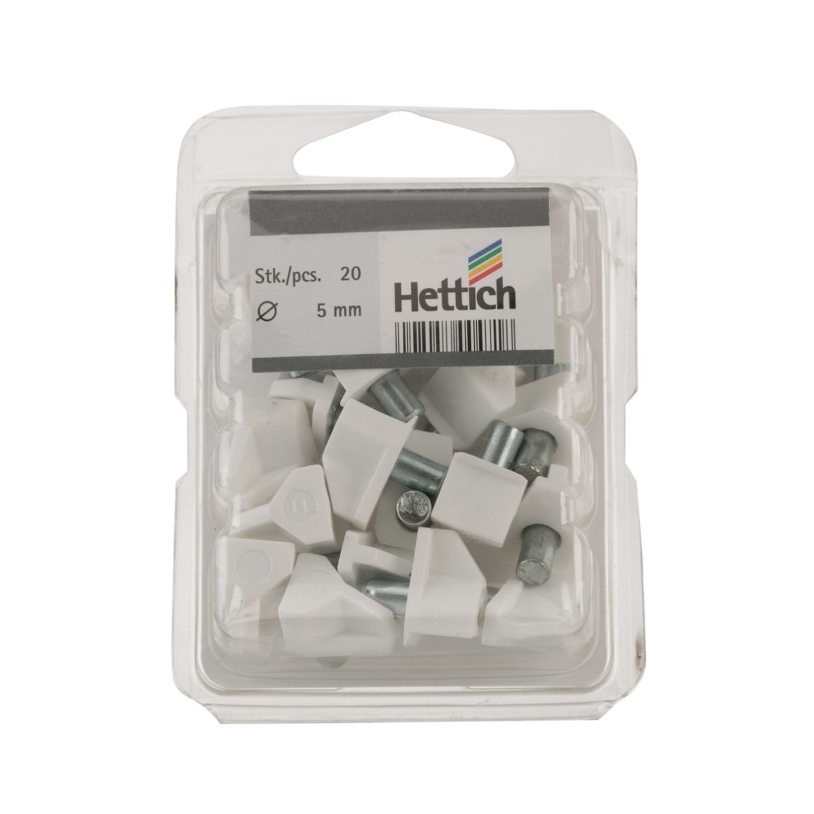 Hettich Shelf Support With Steel Pin (5 mm, White, 20 Pieces)