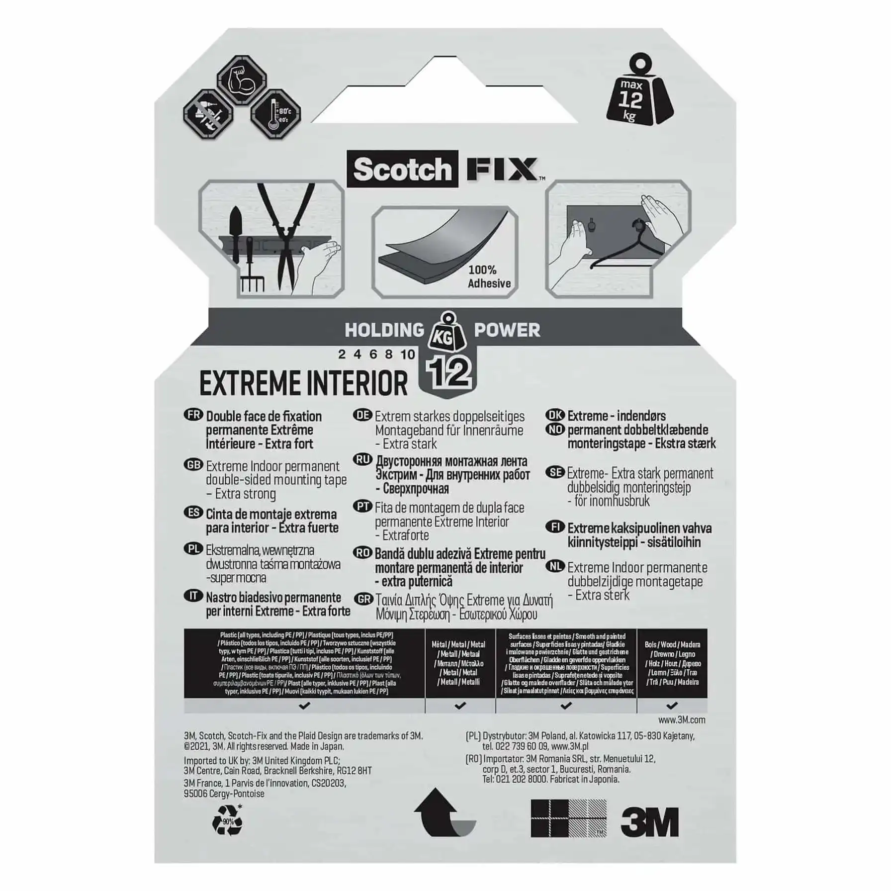 Scotch Fix Double-Face Extreme Interior Mounting Tape (19 mm x 1.8 m, Pack Of 2)