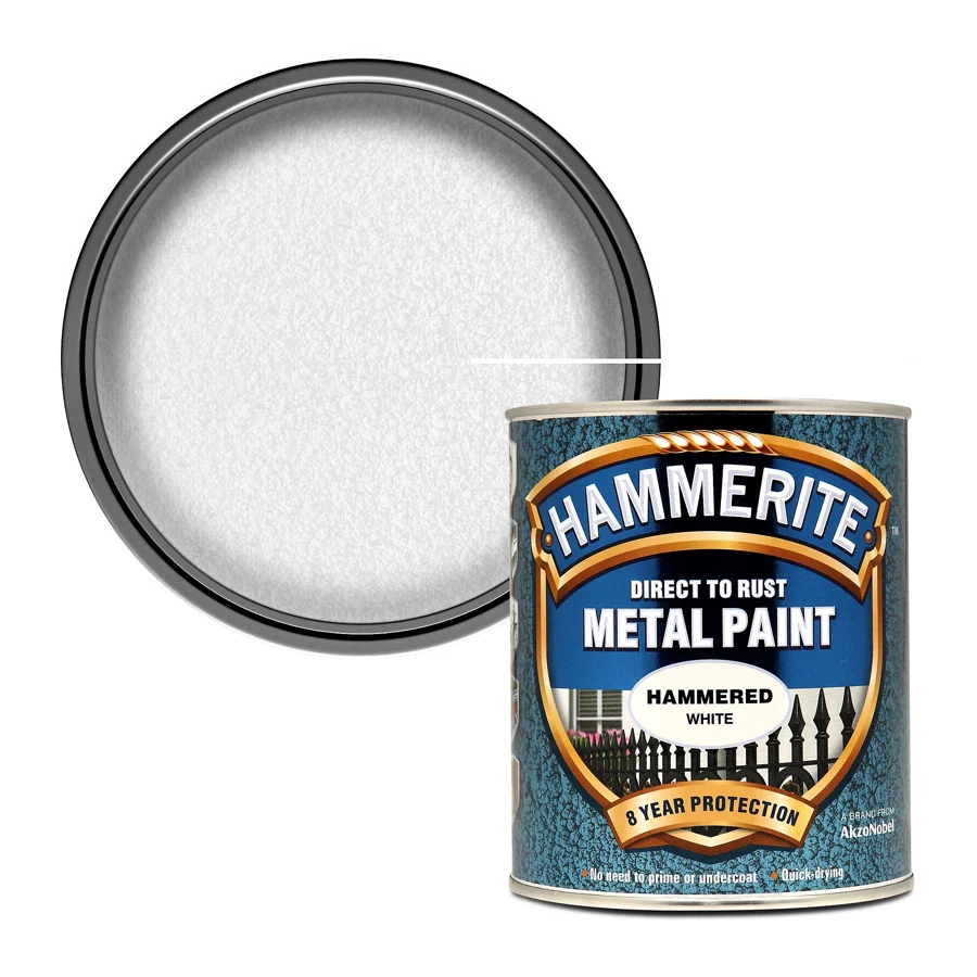 Hammerite Hammered Metal Paint (White, 750 ml)