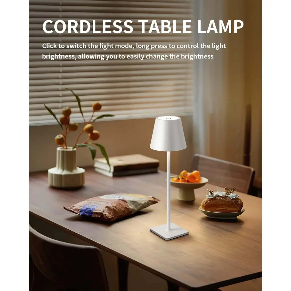 Levin Cordless USB Rechargable Dimmable Table Lamp (White, 5 W)