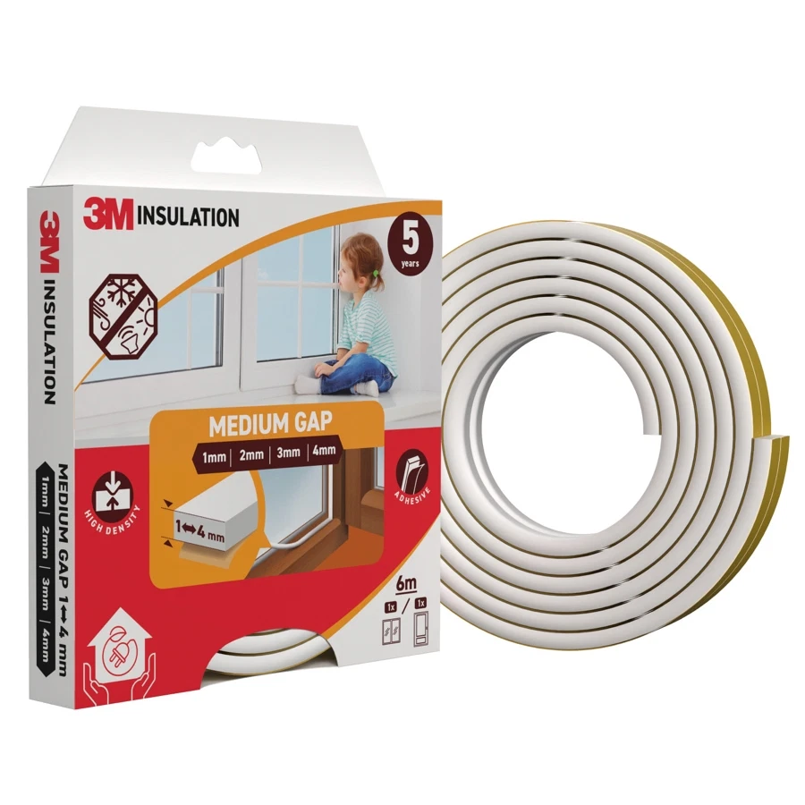 3M Classic Insulation Seal Tape (Medium Gap, White, 6 m)