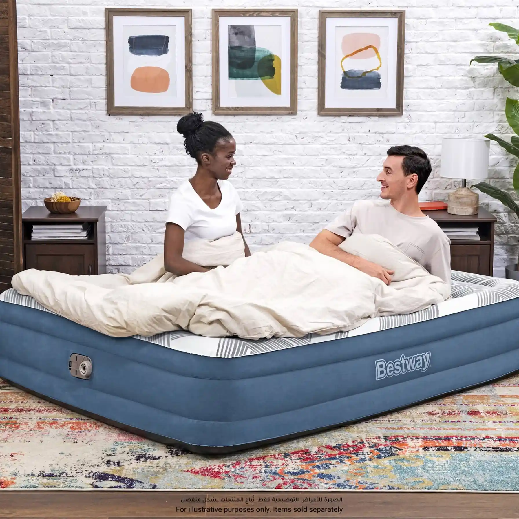 Bestway Tritech Fashion Flock Queen Air Mattress W/Built-In AC Pump (203 x 152 x 36 cm)