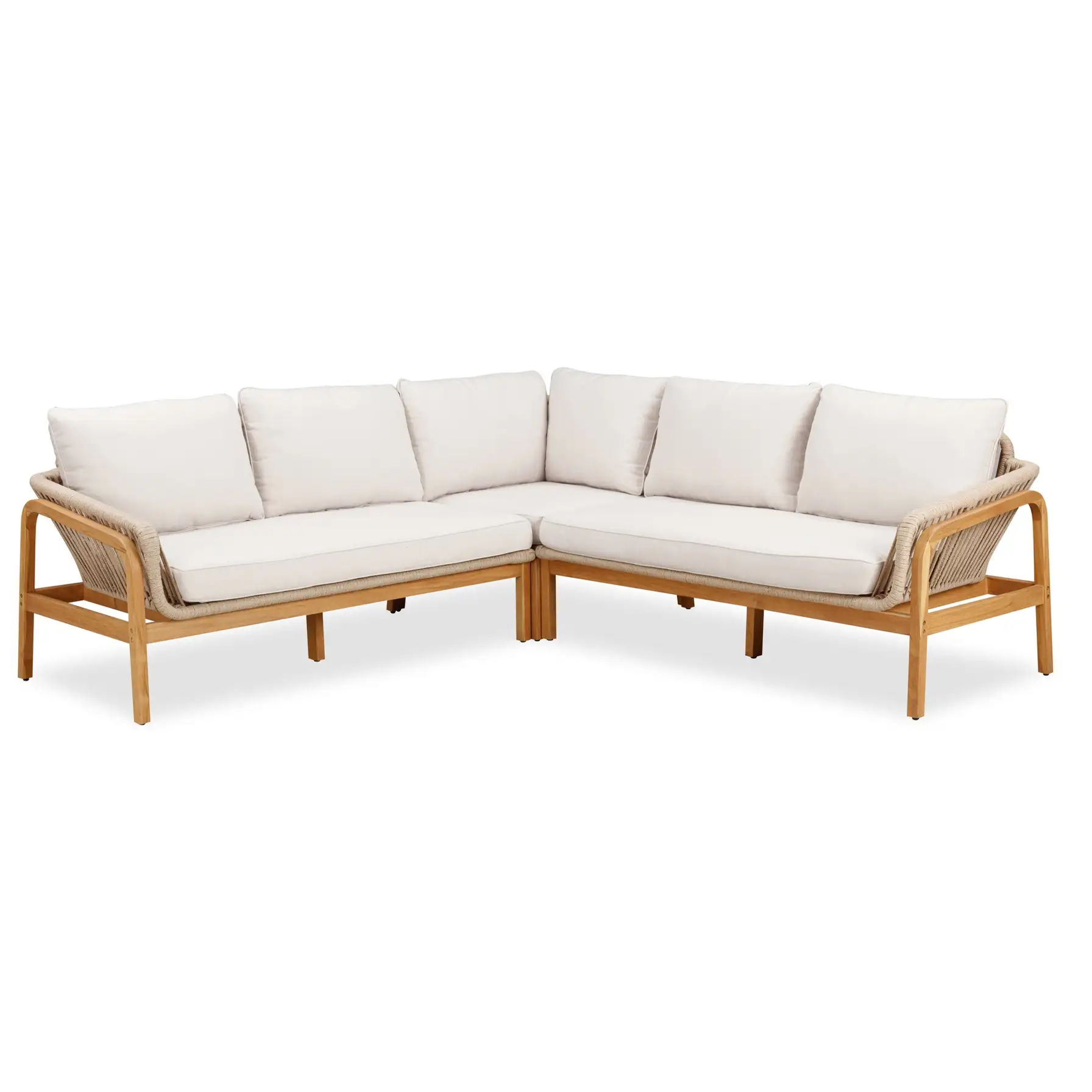 Cameo Acacia Wood & Rope 4-Seater Corner Outdoor Sofa Set W/Cushion (142 x 75 x 73 cm)