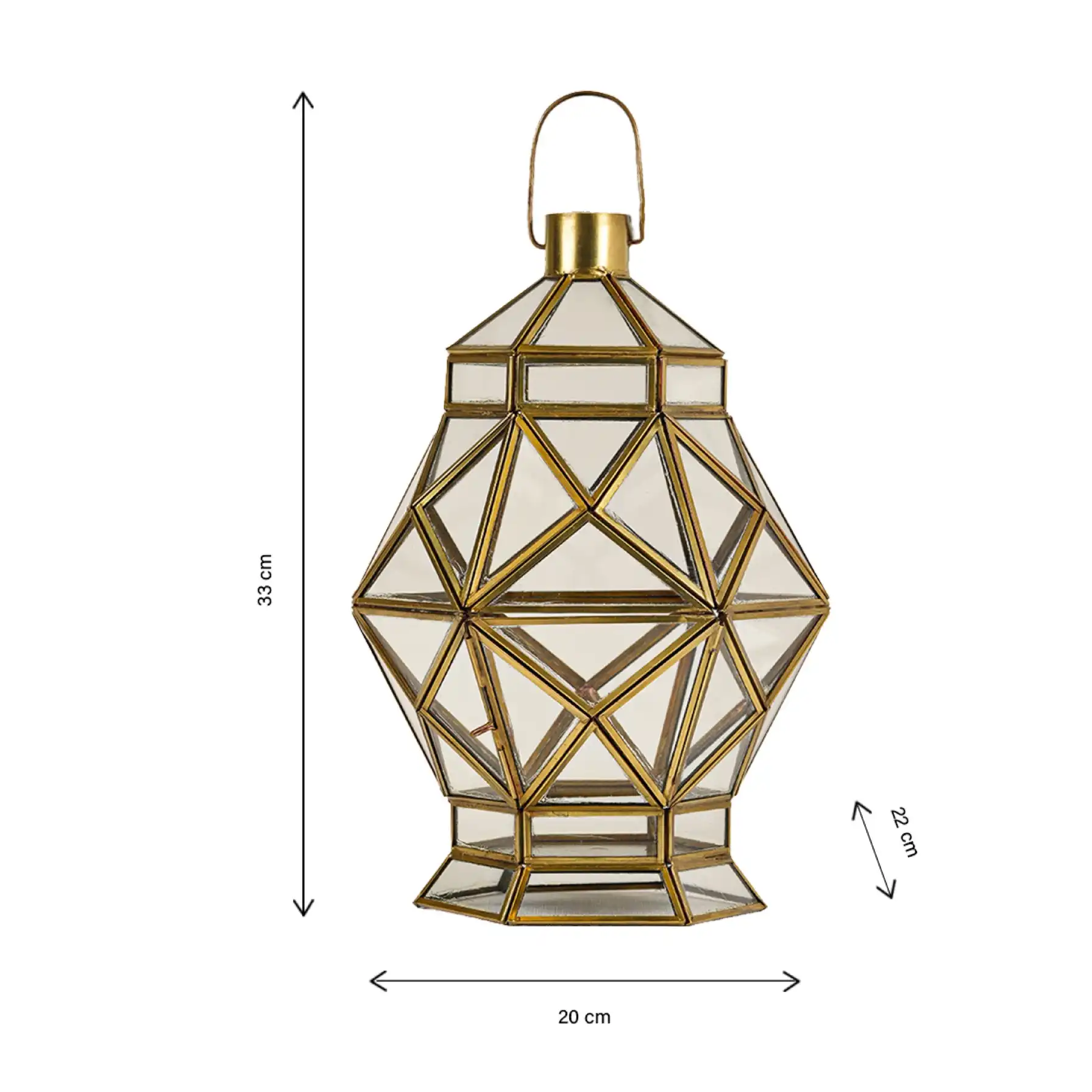 Hilalful Contemporary Diamond Lantern (20 x 22 x 33 cm, Clear)