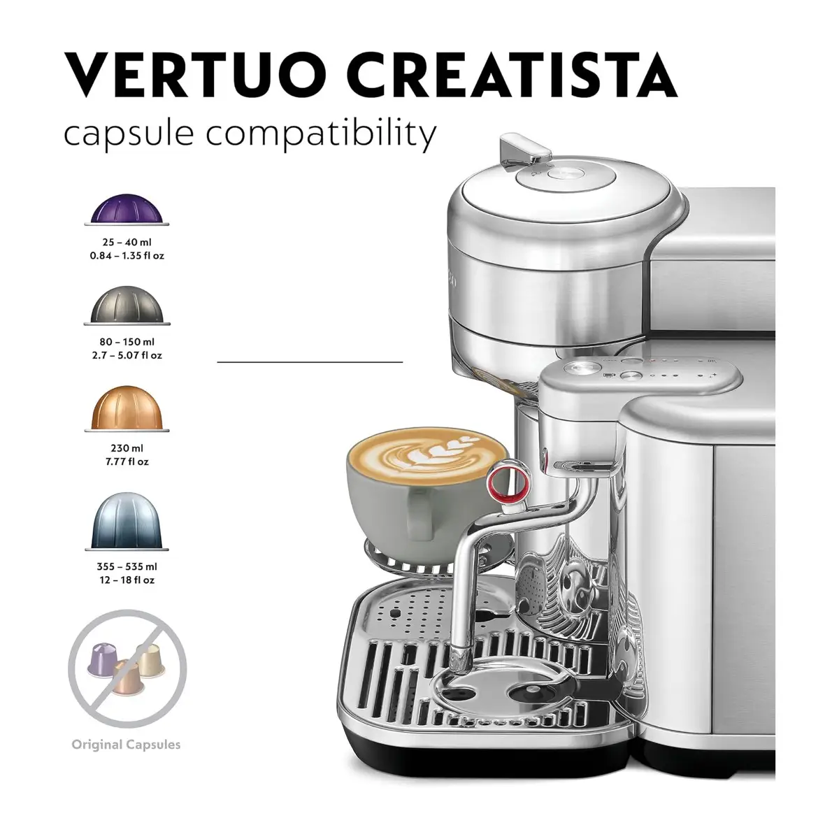 Nespresso Vertuo Creatista Coffee Machine, GCV5-GB-ME-NE (2 L, Stainless Steel)