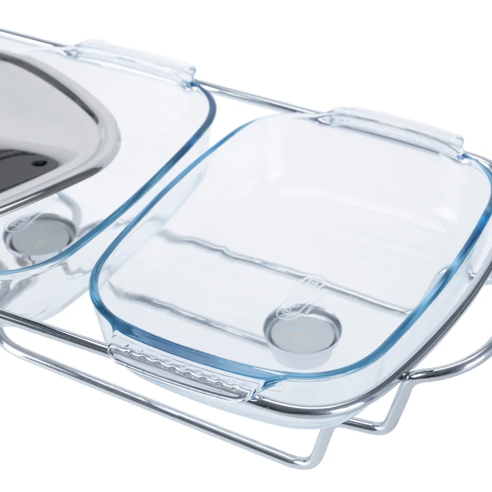 La Maison 3-Rectangle Food Warmer W/Stainless Steel Cover (1.5 L)