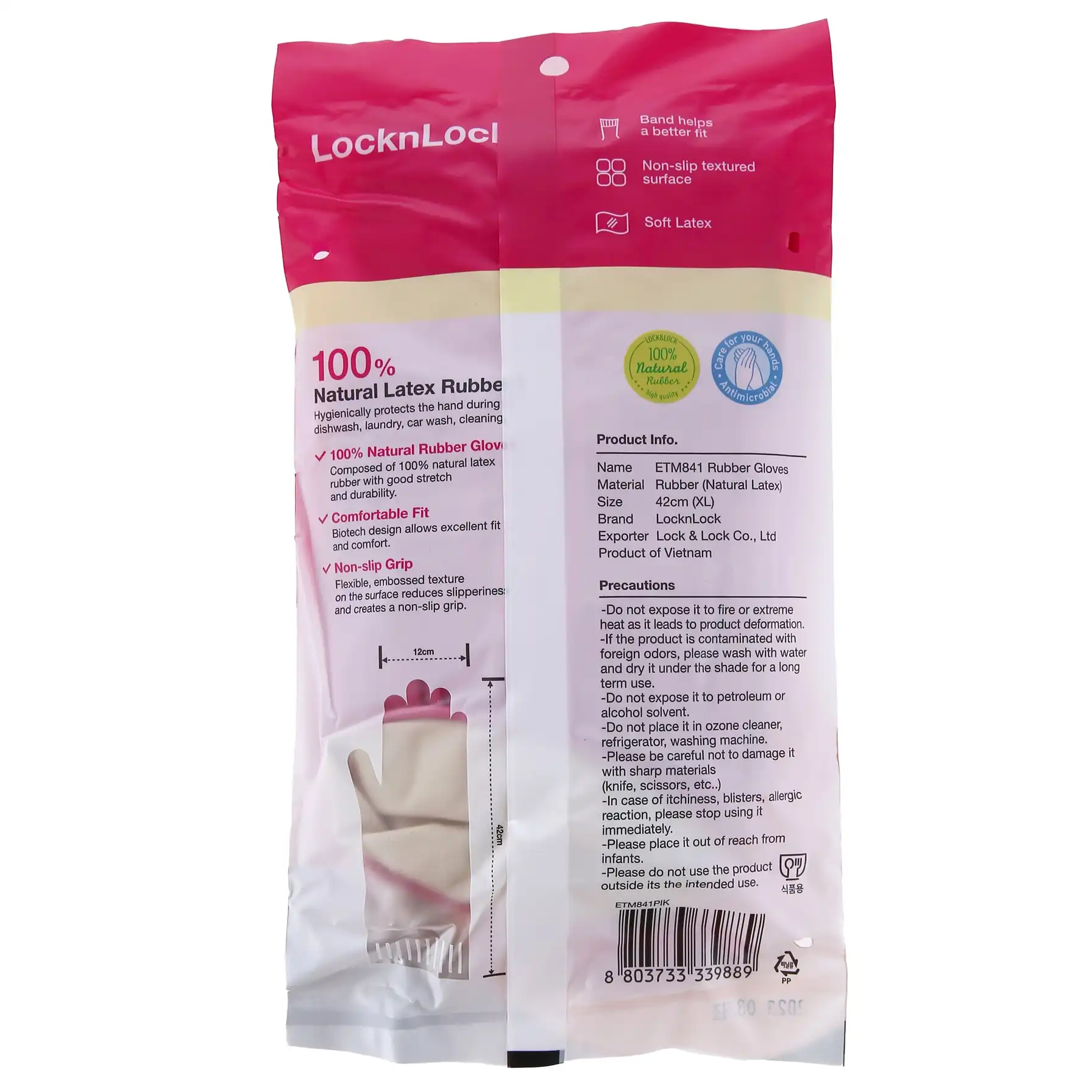 Lock & Lock Rubber Gloves (42 cm, XL, Pink)