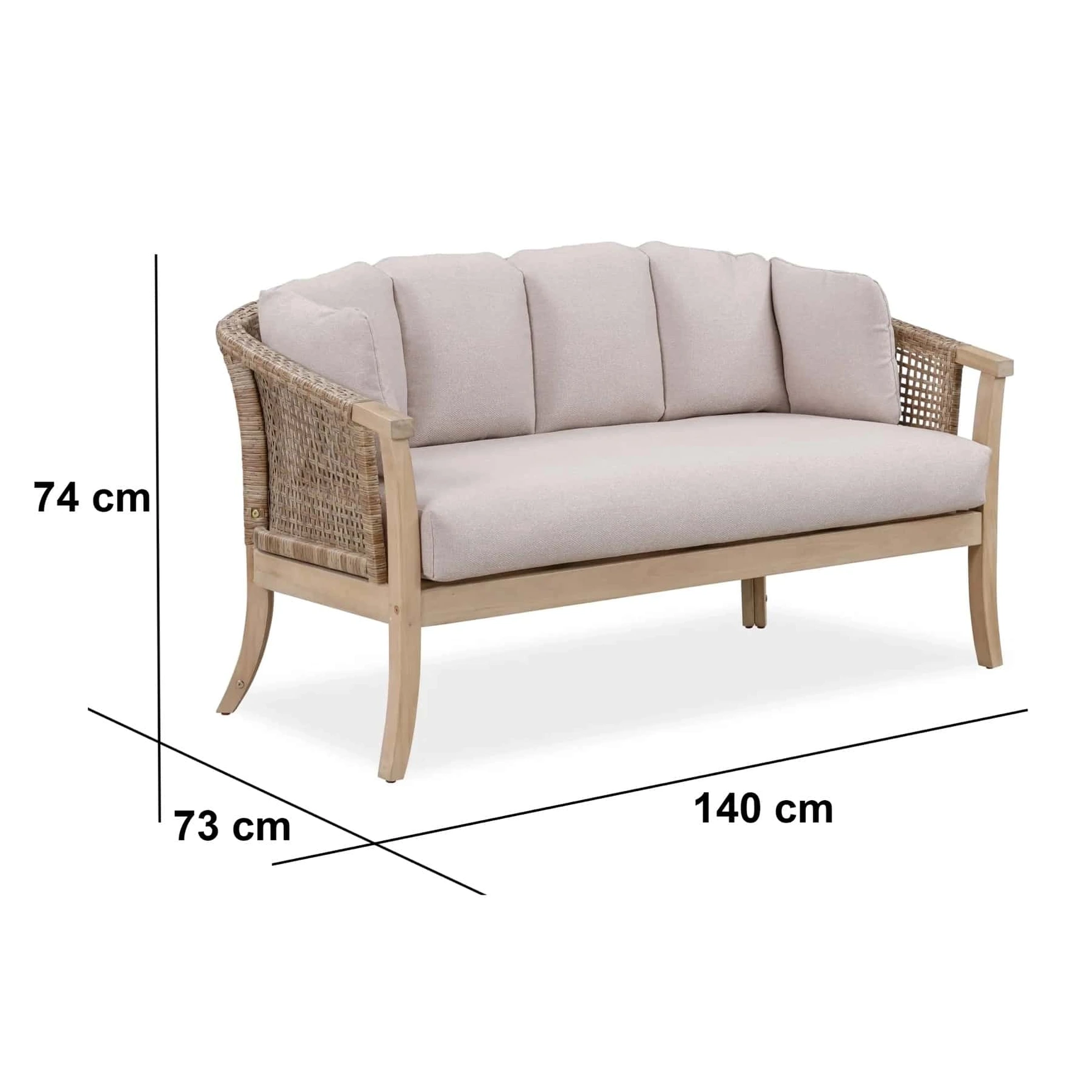 Ashmore V2 2-Seater Acacia Wood & Wicker Outdoor Sofa (73 x 140 x 74 cm)