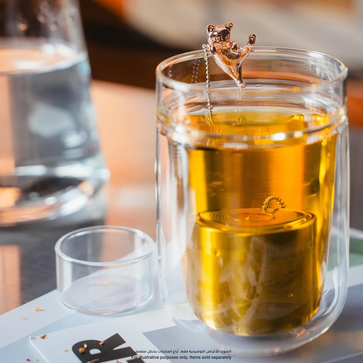 01LIV Stainless Steel Cylinder Leaf Tea Infuser W/Glass Holder & Cat