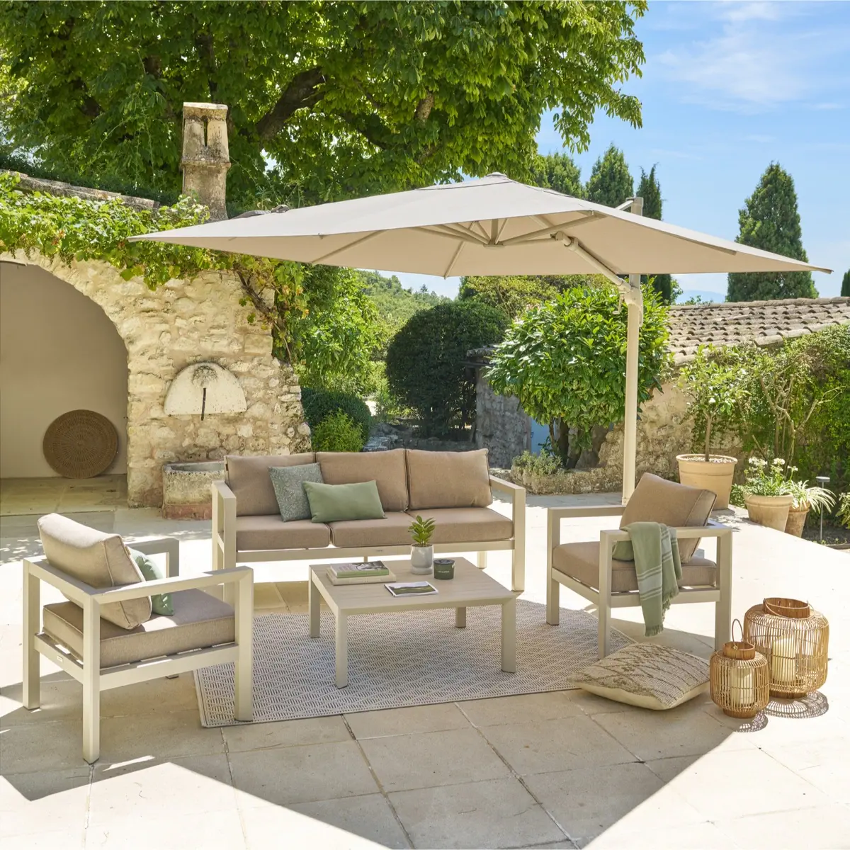 Hesperide Melhia Aluminum & Olefin Umbrella (300 x 300 x 263 cm, Linen Beige)